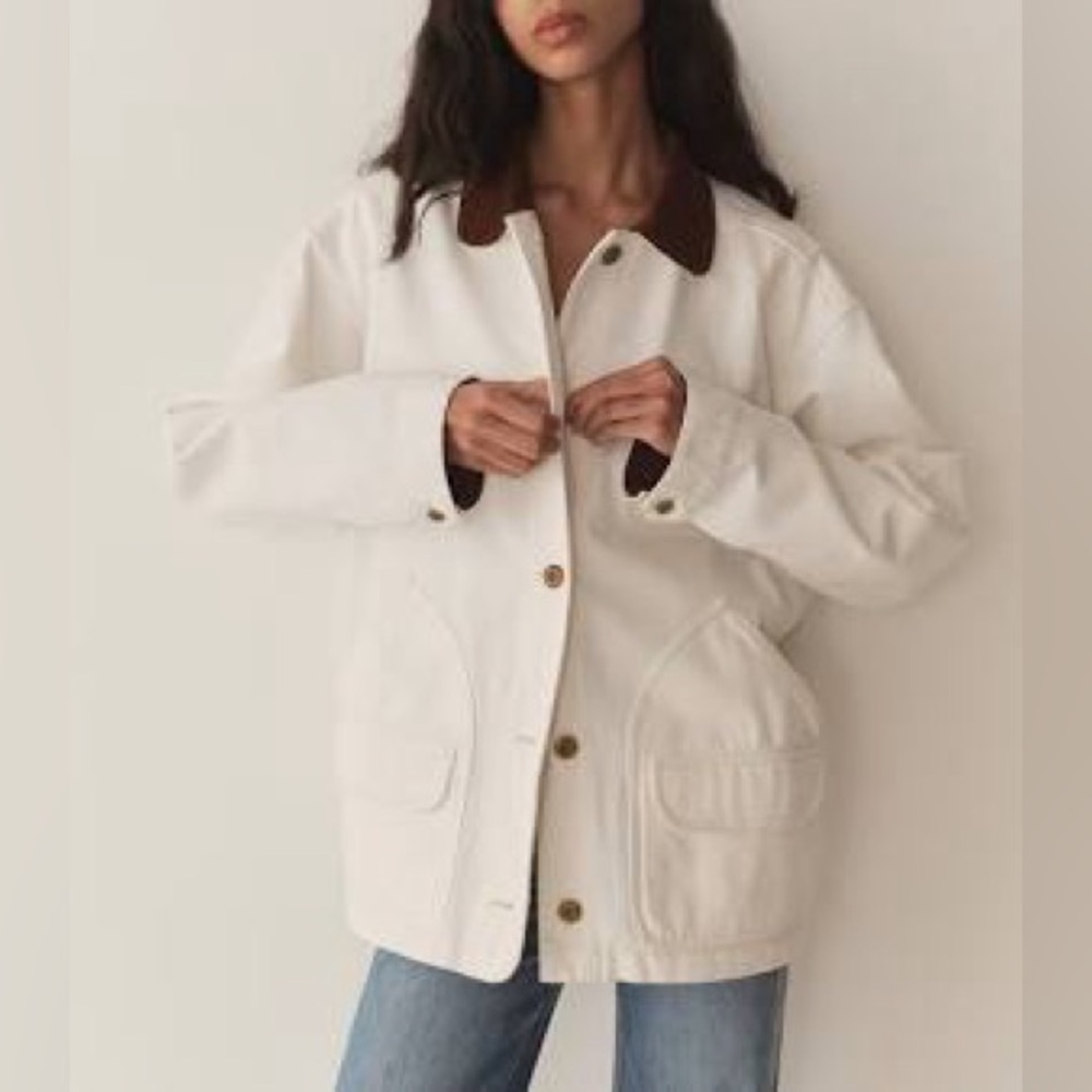 Doen Cream Utility Jacket with Brown Collar